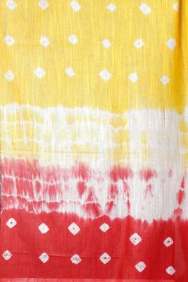 Yellow And Red Tie & Dye Bandhani Printed Linen Saree 4