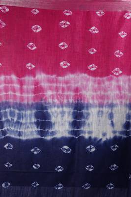 Pink And Navy Blue Tie & Dye Bandhani Printed Linen Saree 4