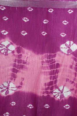 Deep Pink And Powder Pink Tie & Dye Bandhani Printed Linen Saree 4
