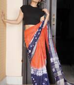 Orange And Violet Tie & Dye Bandhani Printed Linen Saree With Silver Border