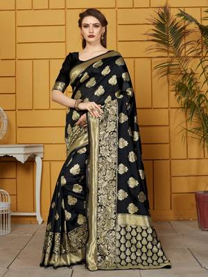 Black woven jacquard saree with blouse 1