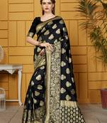Black woven jacquard saree with blouse