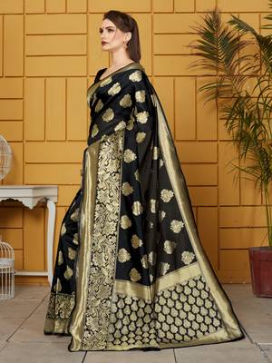 Black woven jacquard saree with blouse 2
