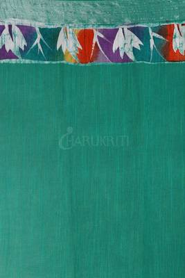 Aqua Green Printed Linen Saree With Silver Border 4