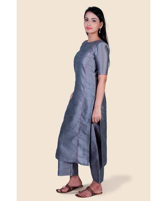 grey plain silk kurta-sets 3