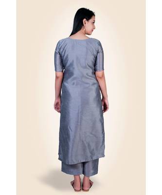 grey plain silk kurta-sets 4