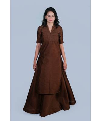Choclate Brown Silk Kurti with Skirt 1