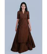 Choclate Brown Silk Kurti with Skirt