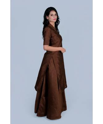 Choclate Brown Silk Kurti with Skirt 2