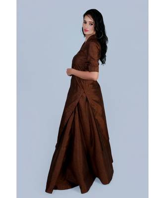 Choclate Brown Silk Kurti with Skirt 3