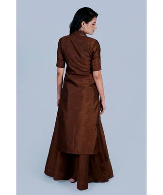 Choclate Brown Silk Kurti with Skirt 4