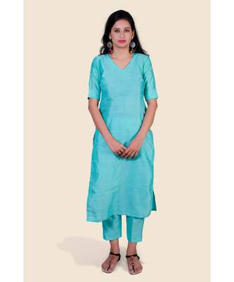 sea-green plain silk kurta-sets 1