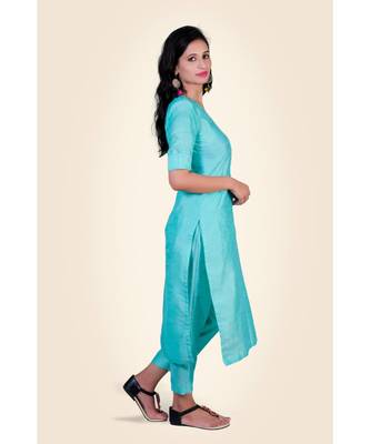 sea-green plain silk kurta-sets 2