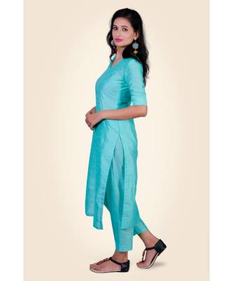 sea-green plain silk kurta-sets 3