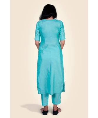 sea-green plain silk kurta-sets 4