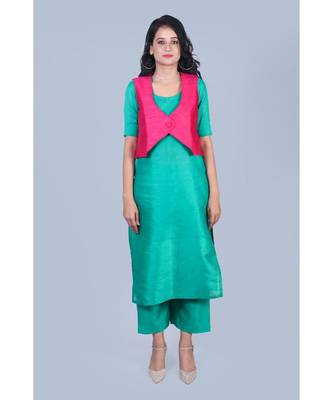 green plain silk kurta-sets 1