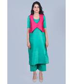 green plain silk kurta-sets