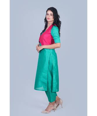 green plain silk kurta-sets 2