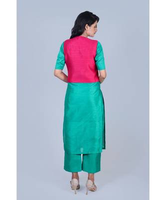 green plain silk kurta-sets 3