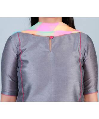 grey art silk suit paired with leharia duppatta 5