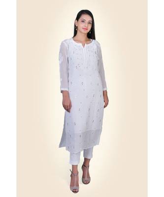 Chikankari Mukesh Ring Work White Kurti 1