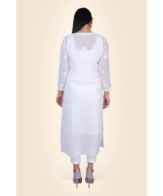 Chikankari Mukesh Ring Work White Kurti 4