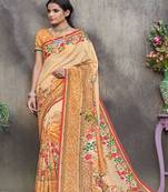  light orange printed tussar silk blend saree with blouse