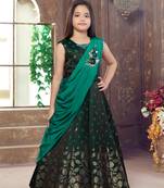 green embroidered Polyester stitched kids girl gowns