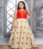 red embroidered Polyester stitched kids girl gowns
