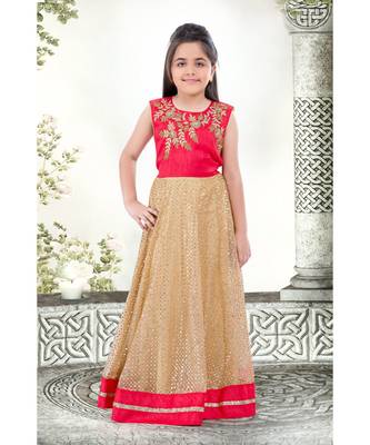 rani pink embroidered Net stitched kids girl gowns 1