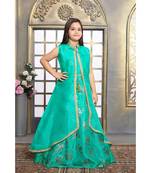 green embroidered Net stitched kids girl gowns