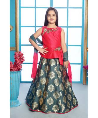 Grey printed Polyester Stitched kids lehenga choli 1