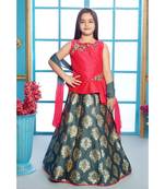 Grey printed Polyester Stitched kids lehenga choli