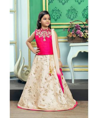 Cream embroidered Polyester Stitched kids lehenga choli 1