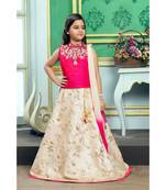 Cream embroidered Polyester Stitched kids lehenga choli