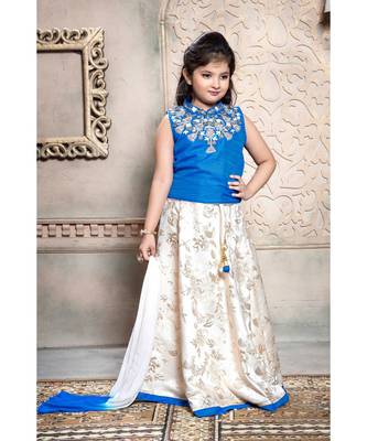 Cream embroidered Polyester Stitched kids lehenga choli 1