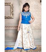 Cream embroidered Polyester Stitched kids lehenga choli