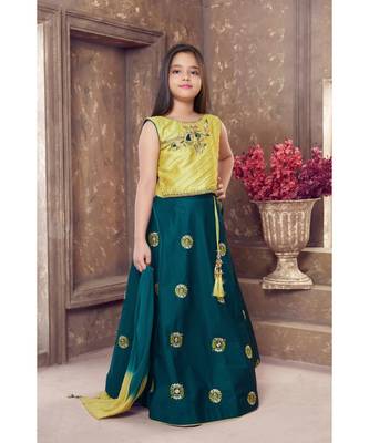 Green Embroidered Polyester Stitched kids lehenga choli 1