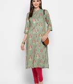 Light-green printed rayon ethnic-kurtis