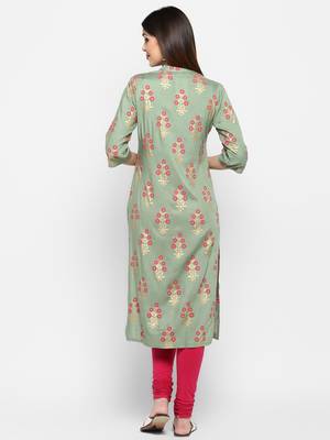 Light-green printed rayon ethnic-kurtis 2