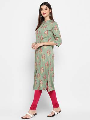 Light-green printed rayon ethnic-kurtis 3