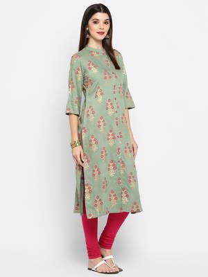 Light-green printed rayon ethnic-kurtis 4