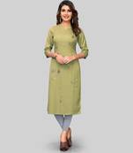 Light-green embroidered rayon ethnic-kurtis