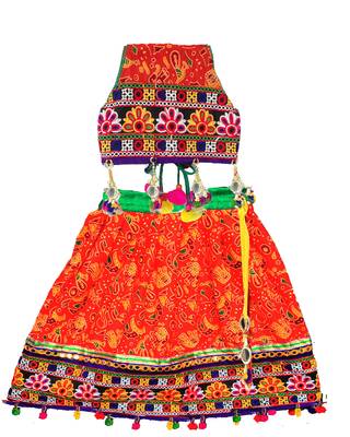 Orange embroidered multicoloured  cotton stitched lehenga 1