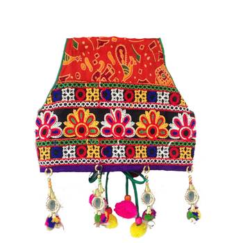 Orange embroidered multicoloured  cotton stitched lehenga 3