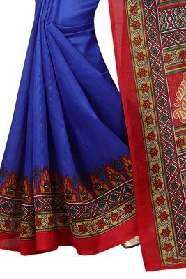 Blue printed art silk saree with blouse 2