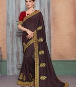 Brown embroidered silk saree with blouse
