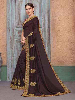 Brown embroidered silk saree with blouse 2