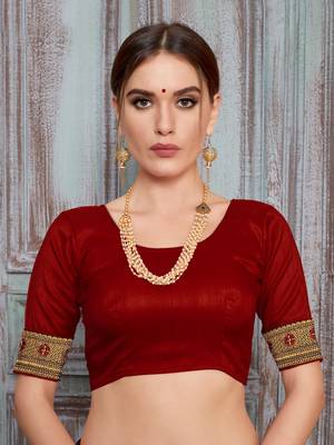 Brown embroidered silk saree with blouse 4