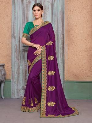 Purple embroidered silk saree with blouse 1